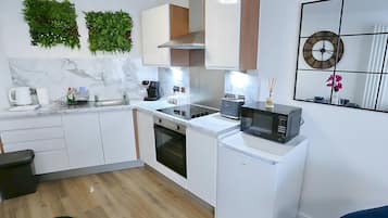 Fridge, microwave, oven, toaster