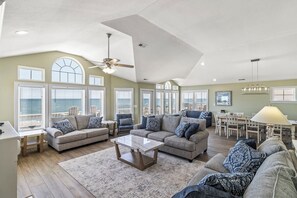 TV, fireplace - Stunning oceanfront Nags Head vacation home with elevator! (Nags Head)