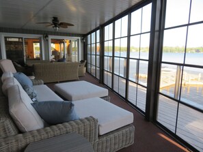 Terrace/patio - Lakefront Getaway just steps to the water, with games, docks, kayaks, and more!  (Trent Lakes)