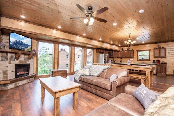 TV, fireplace, video games