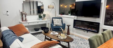 Smart TV, fireplace, printers