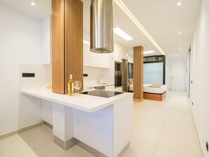 Fridge, microwave, oven, dishwasher