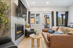 TV connectée, cheminée, chaîne hi-fi