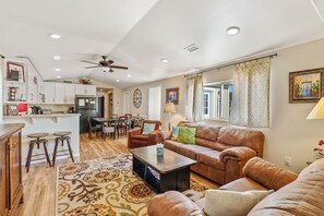 Smart TV, fireplace, video games, DVD player
