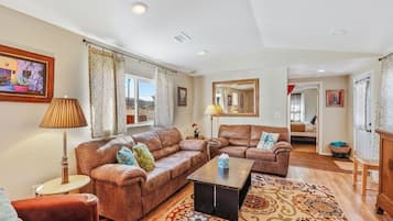 Smart TV, fireplace, video games, DVD player