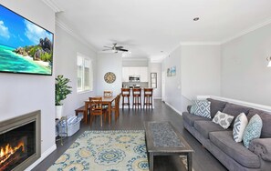 TV, fireplace, offices