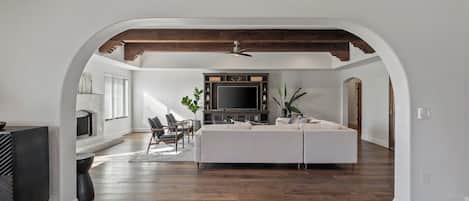 TV, fireplace, video games, DVD player