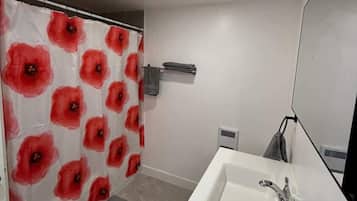 Een douche, een haardroger, shampoo
