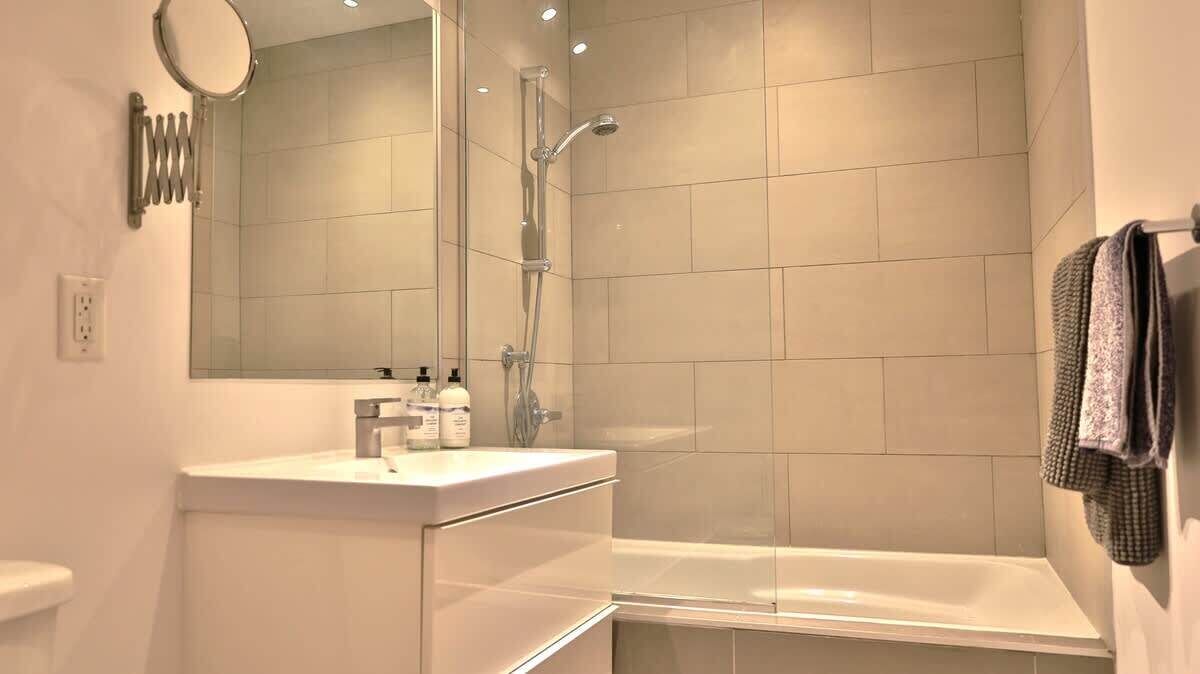 Shower, hair dryer, shampoo