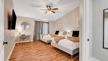 4 bedrooms, desk, iron/ironing board, travel crib