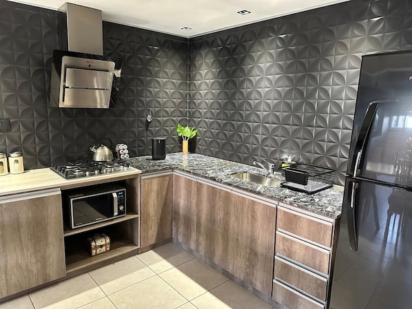 Luxury Apartment | Private kitchen | Full-size fridge, microwave, stovetop, cookware/dishes/utensils - Ayres home  (Mendoza)