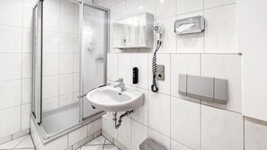 Shower, hair dryer, soap