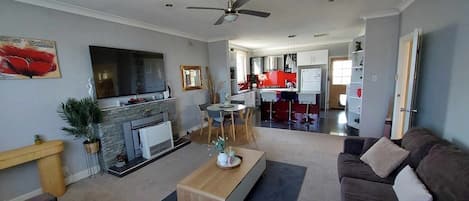 TV, fireplace