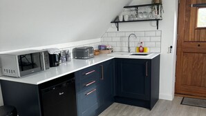 A compact kitchen with a dishwasher, microwave, toaster, and a sink. - Tranquil Loft Apartment Overlooking Countryside (Hailsham)