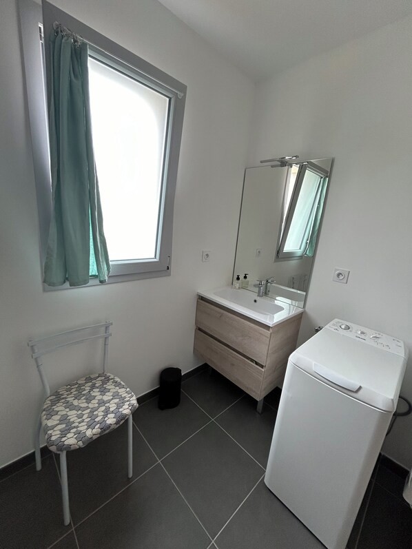 Hair dryer, soap, toilet paper