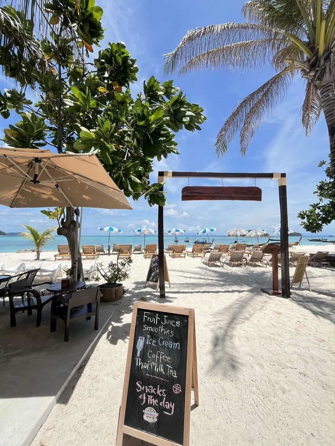 On the beach, white sand, beach bar