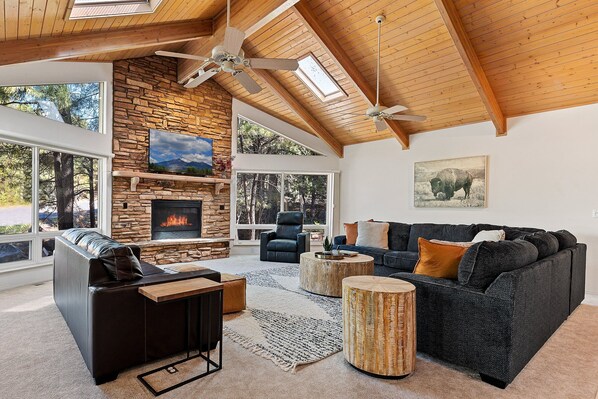 Smart TV, fireplace, video games, ping pong