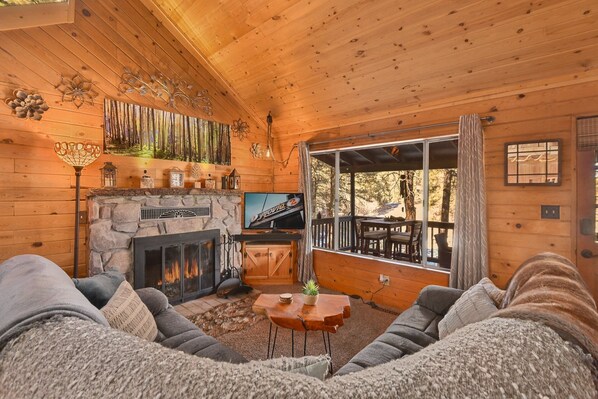 Smart TV, fireplace, video games, offices