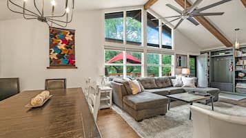 Televisión, chimenea y libros