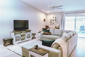 TV connectée, cheminée, jeux vidéo, livres