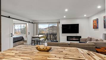 TV, fireplace