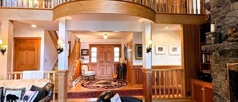 Smart TV, fireplace, books, music library