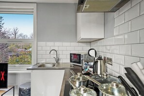 Microwave, oven, stovetop, cookware/dishes/utensils - Lovely Flat in Maidstone - Sleeps 3 (Maidstone)