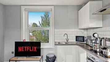 Microwave, oven, stovetop, cookware/dishes/utensils