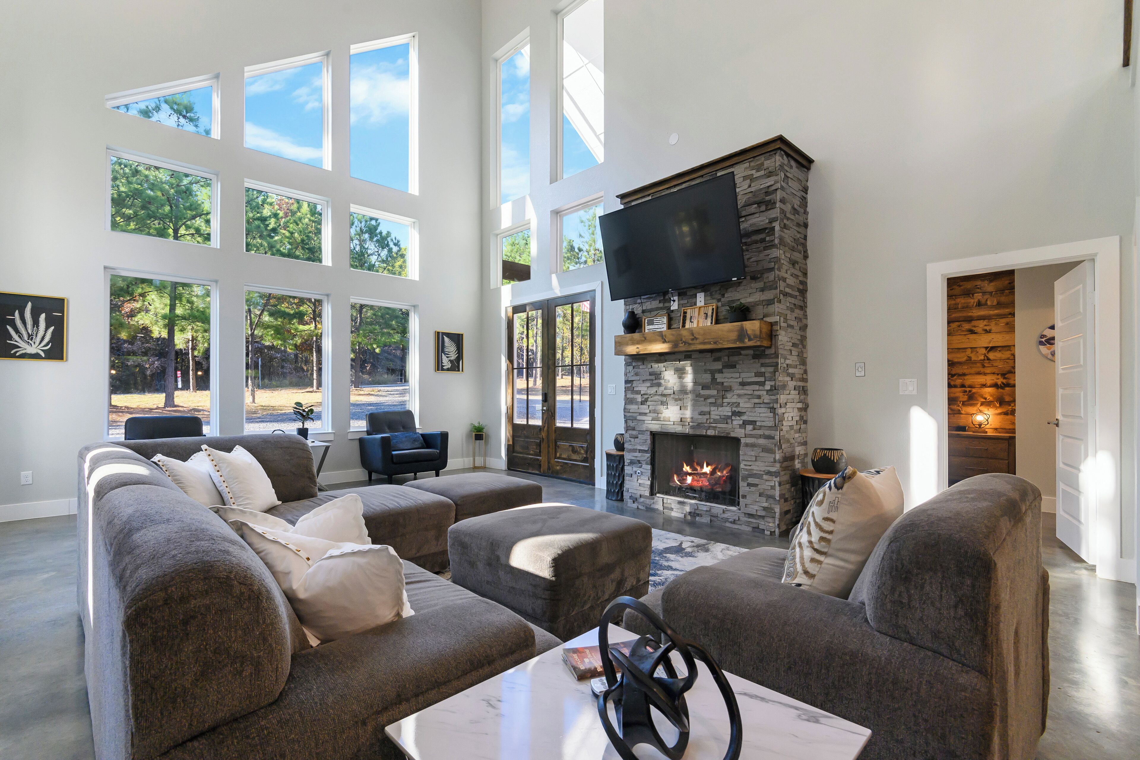 TV, fireplace