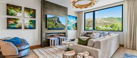 TV, fireplace