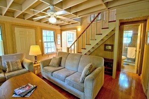 Smart TV, fireplace, DVD player, books