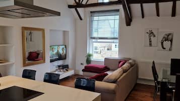 Smart TV, DVD player, books, video library