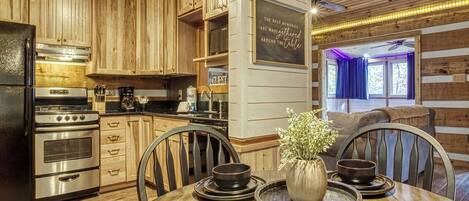 Fridge, microwave, dishwasher, coffee/tea maker