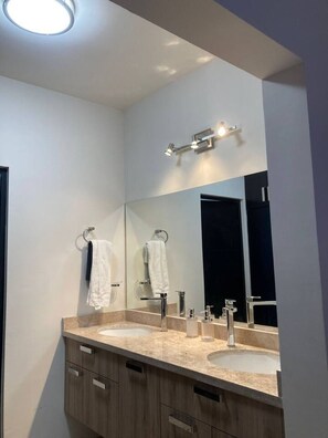 Shower, hair dryer, soap