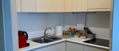 Kjøleskap, kokeplater, vannkoker og kjøkkenutstyr