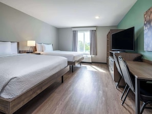 Desk, laptop workspace, free WiFi, bed sheets