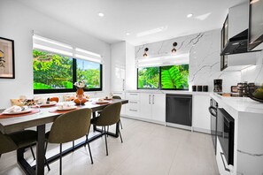 Fridge, microwave, oven, dishwasher