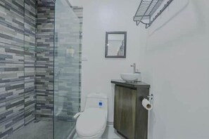 Shower, bidet, towels, soap