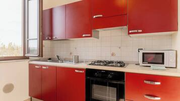 Fridge, oven, stovetop, electric kettle