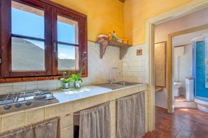 Geladeira, cooktop, talheres/pratos/utensílios de cozinha