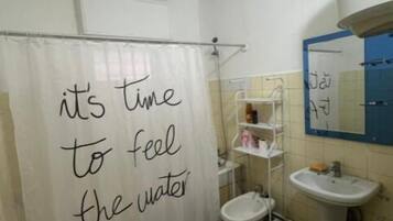 Bidet, towels, soap, toilet paper