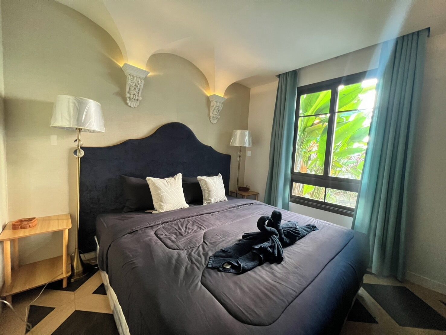 Deluxe Apartment, 1 Queen Bed, Ground Floor | In-room safe, desk, laptop workspace, iron/ironing board