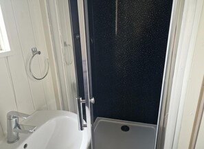 Shower, towels, toilet paper
