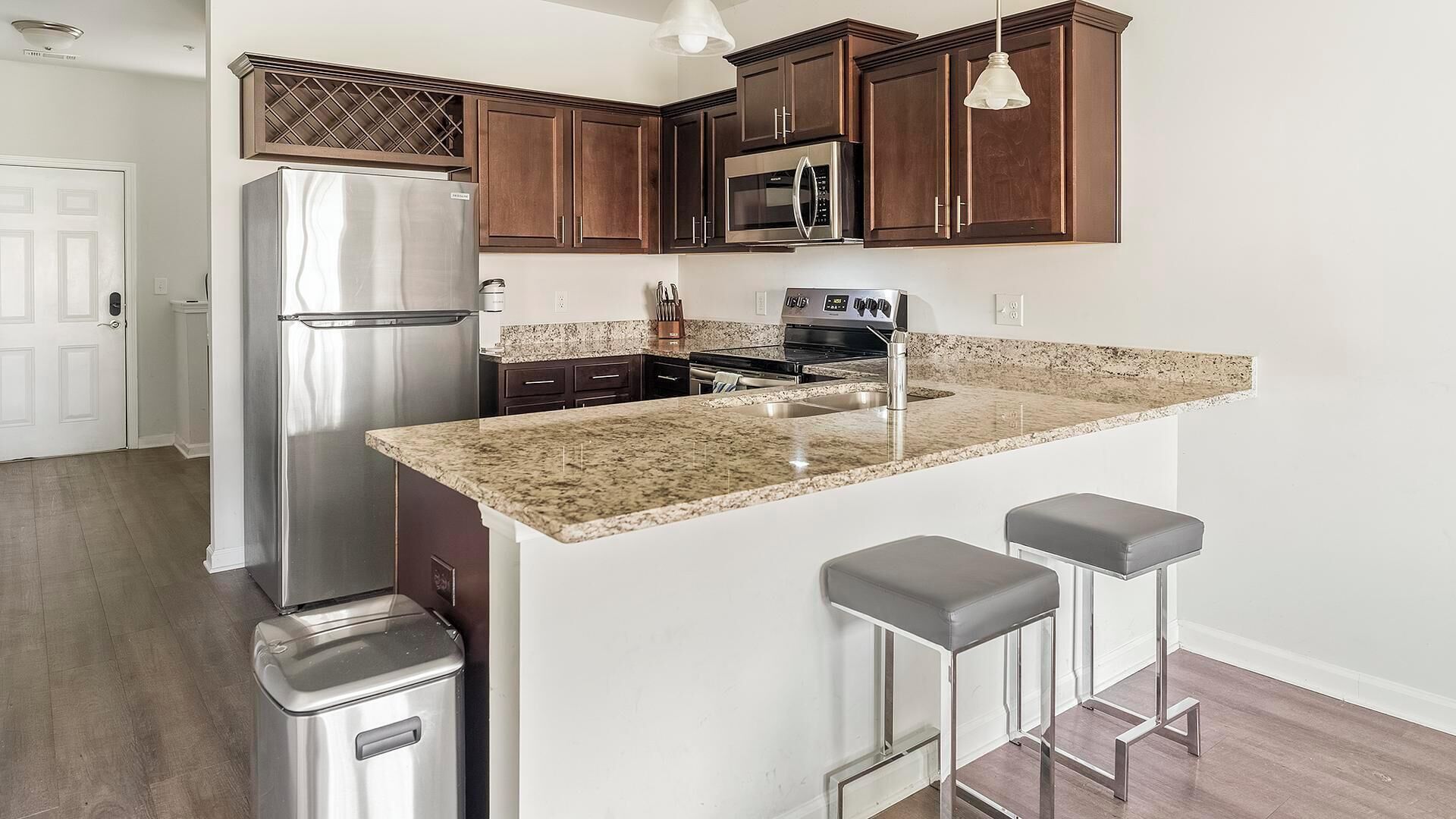 Fridge, dining tables