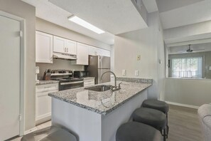 Fridge, dining tables