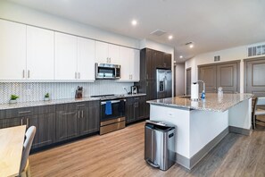 Fridge, dining tables - Landing | Stylish 2BD, Gym, Clubhouse (McKinney)