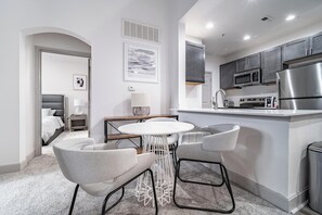 Fridge, dining tables
