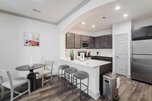 Fridge, dining tables
