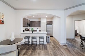 Fridge, dining tables