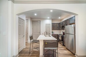 Fridge, dining tables